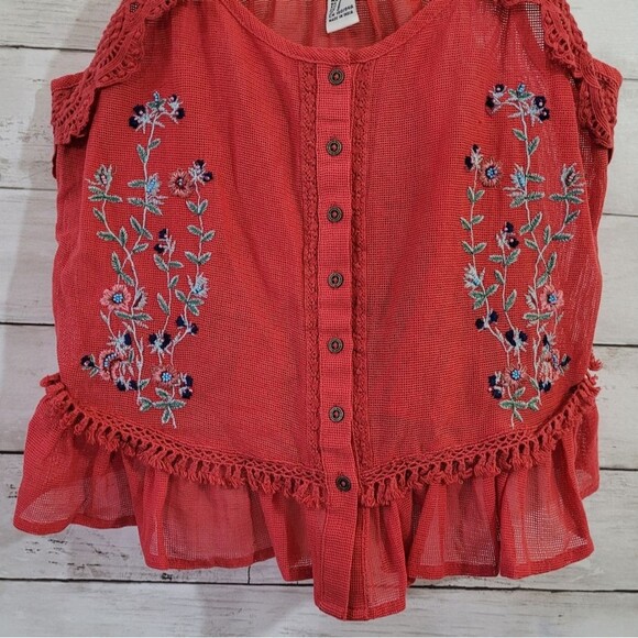 Forever 21 Sheer Embroidered Floral Cropped Tank Top Adjustable Straps Sz Small - Picture 6 of 10